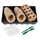 Kit pentru rasaduri 88 piese cu tavi, ghivece biodegradabile si etichete