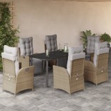 vidaXL Set mobilier pentru grădină, 7 piese, cu perne, bej, poliratan