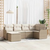 vidaXL Set de canapele pentru grădină cu pernă 6 pcs Bej Rattan poli 3345771