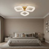 Lustra LED Renato Nobile aurie cu telecomanda, cristal, 39W, 3 patrate