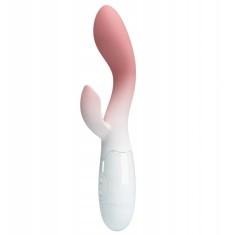 Vibrator Iepuras Brighty 30 Moduri Vibratii, Silicon, Roz/Alb 20 cm