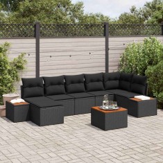 vidaXL Set de canapele pentru grădină cu pernă 8 pcs Negru Rattan poli 3348134