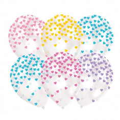 Baloane latex 28 cm confetti inimioare pastel, Radar 9903273, set 6 buc foto