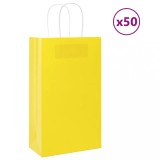 vidaXL Pungi de h&acirc;rtie 50 buc cu m&acirc;nere galbene 21x11x36 cm