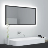 Oglinda de baie cu LED, gri extralucios, 90x8,5x37 cm, acril GartenMobel Dekor, vidaXL