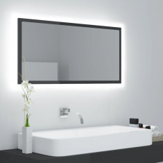 Oglinda de baie cu LED, gri extralucios, 90x8,5x37 cm, acril GartenMobel Dekor