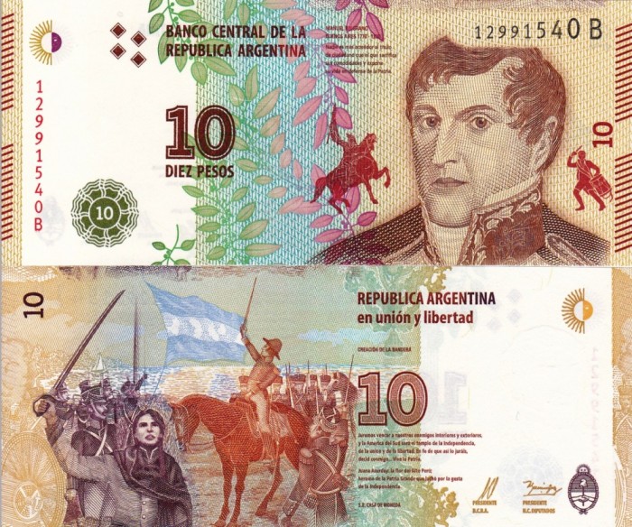 ARGENTINA 10 pesos ND 2016 UNC!!!