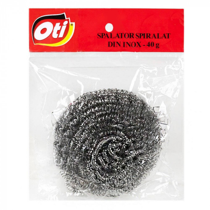 Burete Spiralat Inox OTI pentru Uz Profesional, 40 g, Culoare Argintie, Spalatoare Metalica pentru Vase, Burete din Inox Spiralat, Bureti Metalici, Bu