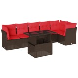 Cumpara ieftin Set canapele de gradina cu 7 piese si perne, poliratan maro