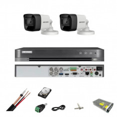 Kit Complet - Sistem Supraveghere Video 4k HIKVISION - 2 camere 4k 8MP - HDD si accesorii incluse