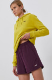 Fila Pantaloni scurți femei, culoarea violet, material neted, medium waist