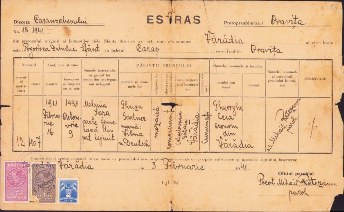 HST A845 Extras registru stare civilă 1941 Vărădia