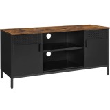 SONGMICS Comoda TV 120x40x55 cm, 3 rafturi reglabile, 2 usi, stil vintage, PAL si otel, maro-negru mat Household NewTrend