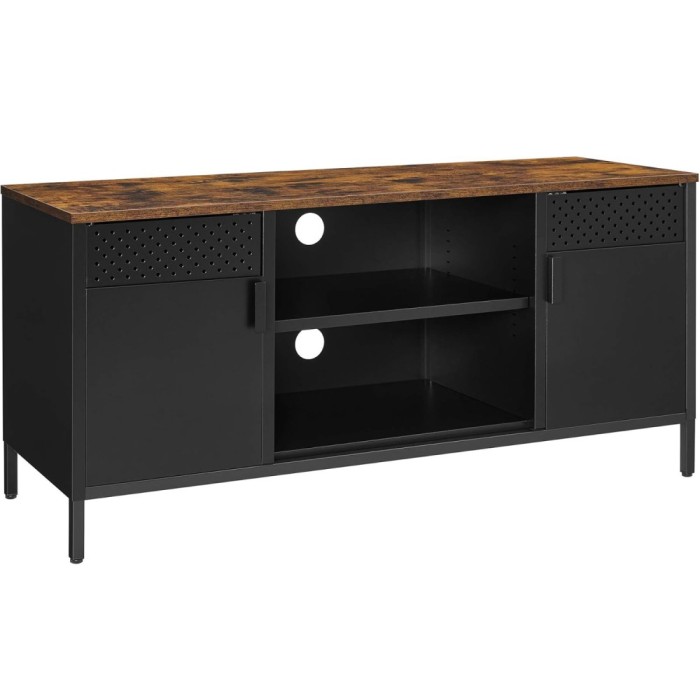 SONGMICS Comoda TV 120x40x55 cm, 3 rafturi reglabile, 2 usi, stil vintage, PAL si otel, maro-negru mat Household NewTrend