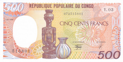 Bancnota Republica Congo 500 Franci 1990 - P8c UNC foto