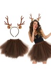 Costum de ren pentru femei BOFUNX cu diademă de coarne de ren și fustă din tul, costum de Crăciun cu coarne de ren