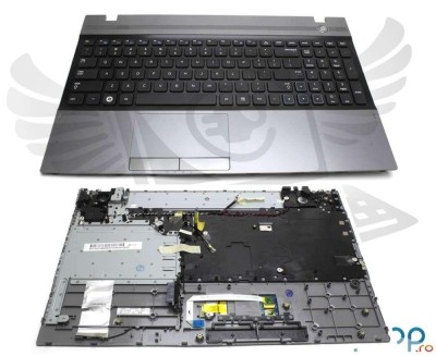 Tastatura Samsung Neagra BA75 03246C cu Palmrest gri, BA75 03318A cu Palmrest gri, NP300V5A cu Palmrest gri, foto