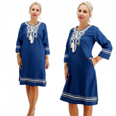 Rochie din denim cu broderie Lixandra 5 foto