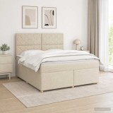 Cumpara ieftin Pat boxspring cu saltea cu benzi LED Crem 160 x 200 cm Tesatura