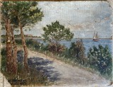 Tablou vechi, 1923, ulei pe carton, starea din fotografie, 35 x 27 cm, semnat Hofman