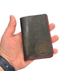 Portofel, personalizabil, din piele naturala, Jack M, Negru antichizat