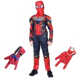 Set costum Iron Spiderman, New Era, rosu, manusa cu ventuze si discuri, 7-9 ani, 120-130 cm
