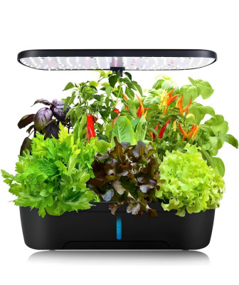 Ghiveci hidroponic, 12 spatii pentru plante, Lampa LED solara, rezervor 4L foto