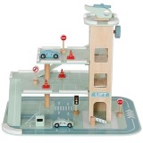 Parcare auto din lemn 3 niveluri cu lift si heliport, 48x36x37 cm, multicolor