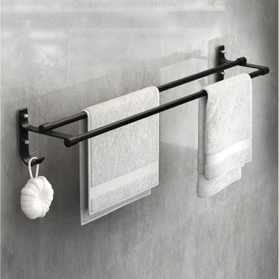 Suport din aluminiu pentru 2 prosoape + 2 cuiere, lungime 60 cm, culoare Neagra FAVLine Selection foto