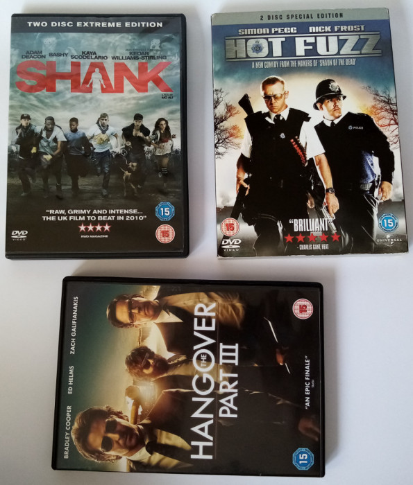 3 filme (5DVD) Shank Hot Fuzz The Hangover III Simon Pegg Bradley Cooper F15