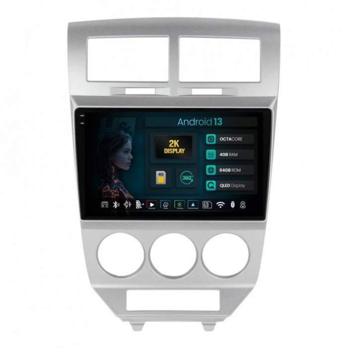 Navigatie 2K Dodge Caliber (2006-2010) 4GB RAM Android 13 Octacore Slot Sim 4G DSP GPS Wi-FI Carplay Android Auto USB Bluetooth Waze Touchscreen 10.36