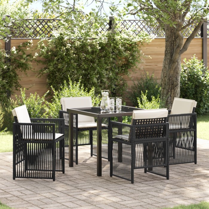 Set mese gradina Gossi cu perne negru rattan, masa gradina Gossi neagra 80x80x73 cm din sticla