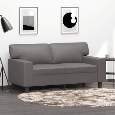 vidaXL Canapea cu 2 locuri, gri, 120 cm, piele ecologică 359414 foto