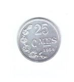 Moneda Luxemburg 25 centimes 1954, stare foarte buna, curata