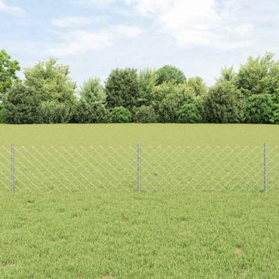Gard din lanț de legătură cu 22 de st&amp;acirc;lpi &amp;icirc;n U Argintiu 0.4x25 m Oțel foto