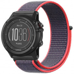 Curea ceas Smartwatch Garmin Fenix 7 / 6 / 5 Plus / 5, 22 mm iUni Soft Nylon Sport, Purple-Electric Pink foto