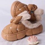 Papuci de dama imblaniti, cu talpa EVA groasa si fundita decorativa, potriviti pentru interior si exterior, Maro, marimea 36-37