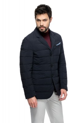 Sacou barbati slim bleumarin cu puf S005 foto