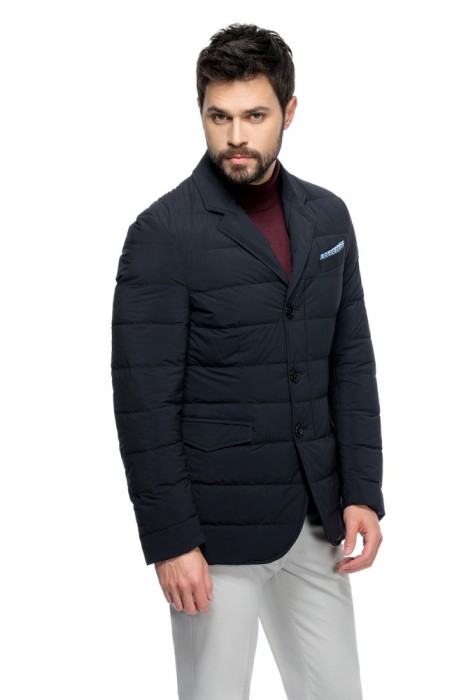 Sacou barbati slim bleumarin cu puf S005