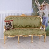 Sofa baroc din lemn masiv auriu cu tapiterie din matase verde CAT361A04, Sufragerii si mobilier salon