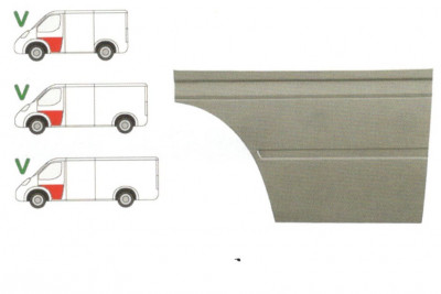 Panou reparatie usa Mercedes SPRINTER 208-416 (W901-905), 01.1995-2006, VW LT II 05.1996-2005 ; modele Scurt/Mediu/Lung, partea stanga, usa fata , in foto