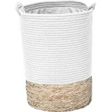 Coș Rufe Mic Bumbac / Iarba De Mare 33,5X45 Cm &ndash; Alb / Natural | Organizatoare Baie