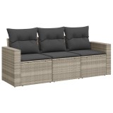 Set canapele de gradina cu perne, 3 piese gri deschis poliratan