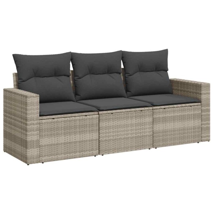 Set canapele de gradina cu perne, 3 piese gri deschis poliratan