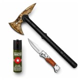 Cumpara ieftin Set topor SurvivormBriceag Automat din Oțel 440C si Spray Autoapărare NATO 39 cm/60 ml/16 cm, husa inclusa
