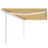 Cumpara ieftin Copertină automată cu senzor v&acirc;nt &amp; LED, galben&amp;alb, 5x3 m