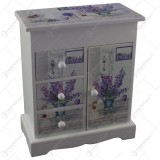 Cutie de bijuterii dulapior din lemn cu patru sertare si oglinda 16&times;18 CM &ndash; Lavanda/Rose