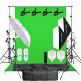 Cumpara ieftin Kit studio foto video iluminare profesionala cu 2 softbox, 2 umbrele foto, 2 becuri fluorescent 150W 5500K si 2 becuri LED 150W cu telecomanda, fundal