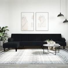 vidaXL Canapea extensibilă &icirc;n formă de L negru 260x140x70 cm catifea