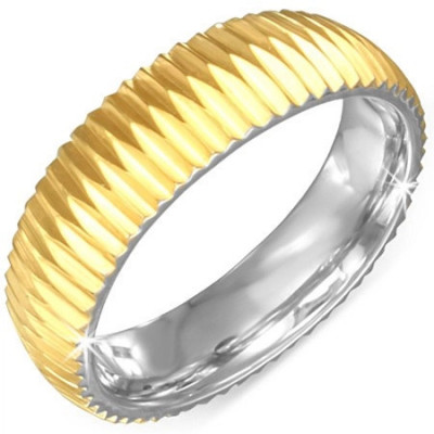 Inel auriu din oțel inoxidabil - canelat - Marime inel: 65 foto